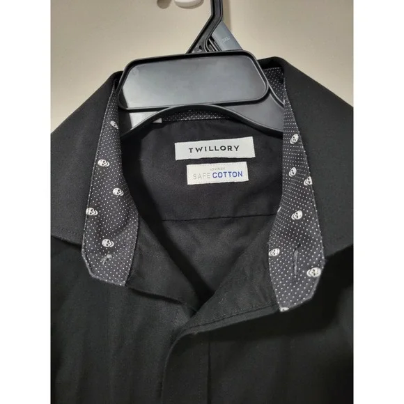 Twillory Safe Cotton Black Dress Shirt 16.5 36/37 Tailored Skull Collar Cuffs - Picture 7 of 12